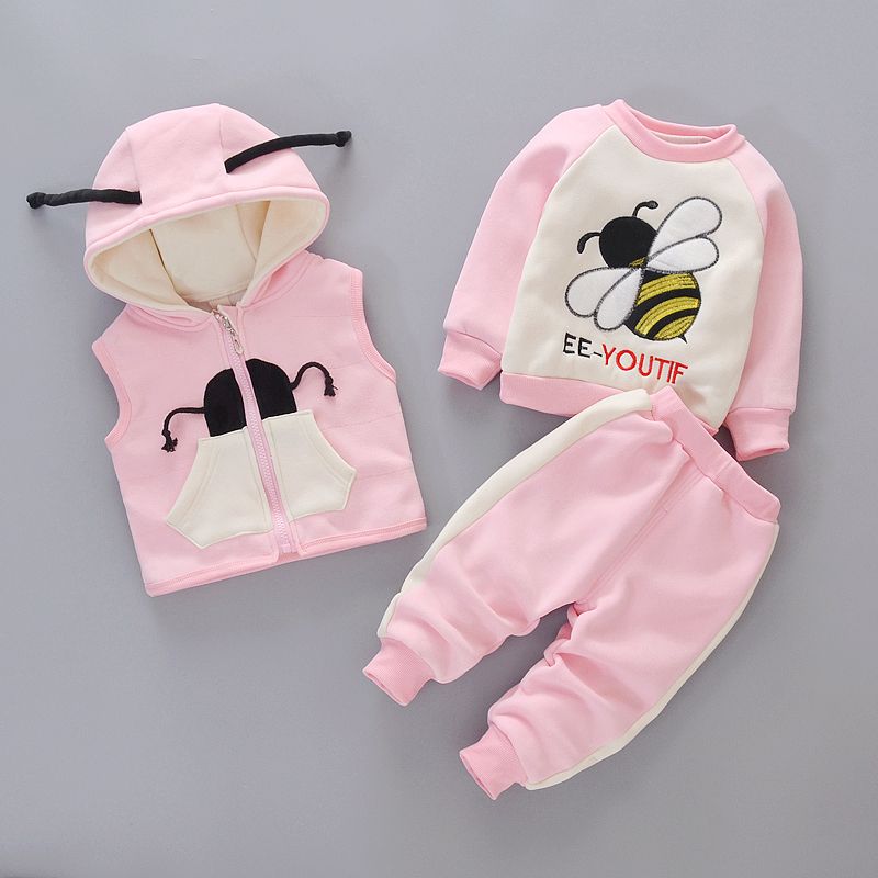 Children's wear boys and girls autumn and winter wear Plush 3-piece Suit Girls' winter thickened sanitary clothes baby children's coat fashion