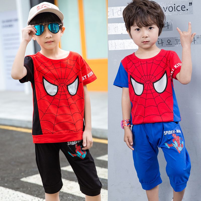 Boys' summer clothing Spiderman children's 2020 new cotton short sleeve two piece set of children's leisure sports cartoon suit