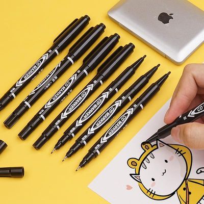 黑色小双头记号笔油性画画勾线笔儿童绘画学生用美术专用马克笔