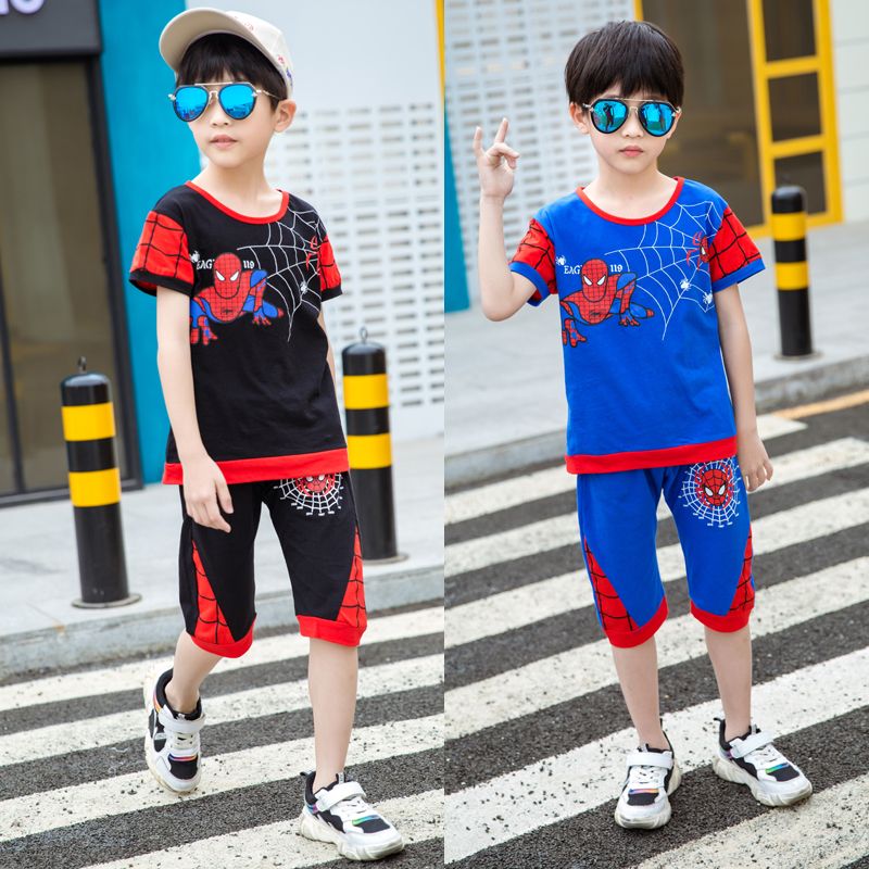 Boys' summer clothing Spiderman children's 2020 new cotton short sleeve two piece set of children's leisure sports cartoon suit