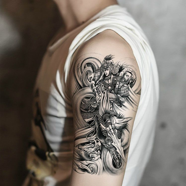 赵子龙长枪赵云纹身贴男花臂胳膊小腿防水持久贴纸包邮刺青 虎窝拼