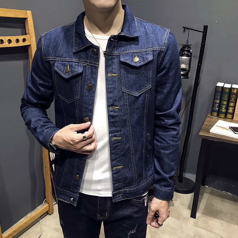 Tang Ku men's spring and autumn blue denim jacket Korean slim long sleeve jacket fashion denim jacket youth