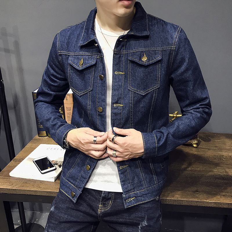 Tang Ku men's spring and autumn blue denim jacket Korean slim long sleeve jacket fashion denim jacket youth