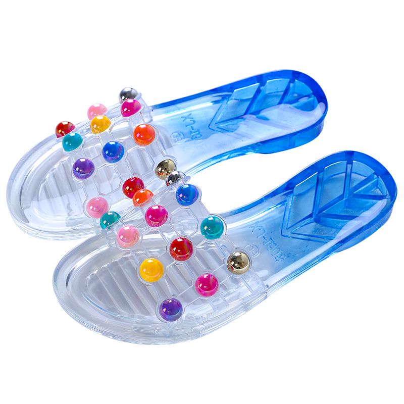 Slippers women's summer new boys and girls parent-child shoes fashion crystal transparent soft bottom wear non-slip sandals and slippers women