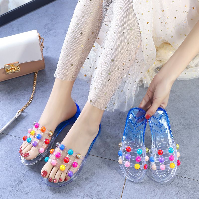 Slippers women's summer new boys and girls parent-child shoes fashion crystal transparent soft bottom wear non-slip sandals and slippers women