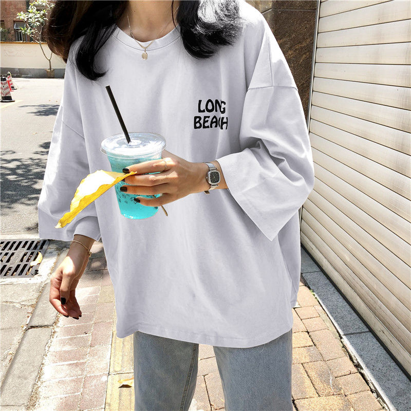 Half sleeve short sleeve female student Korean version loose fit summer middle sleeve T-shirt Korean Harajuku BF top ins