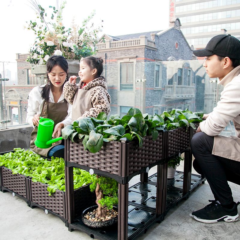 種菜盆長方形蔬菜種植箱多層花盆塑料創意戶外樓頂家庭陽臺種菜箱