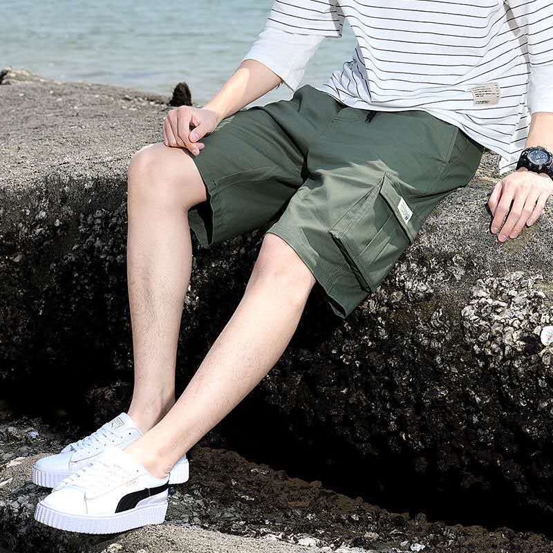 Summer thin casual work shorts men's trendy fat plus plus size sports cropped pants pure cotton pants loose