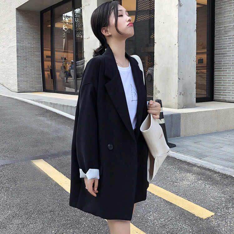 Coat girl spring autumn Korean loose student 2020 new black blazer net red medium length casual suit