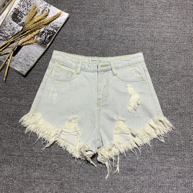 High waist sexy ripped denim shorts women's raw edge  summer new Korean version loose a-line wide-leg hot pants trend