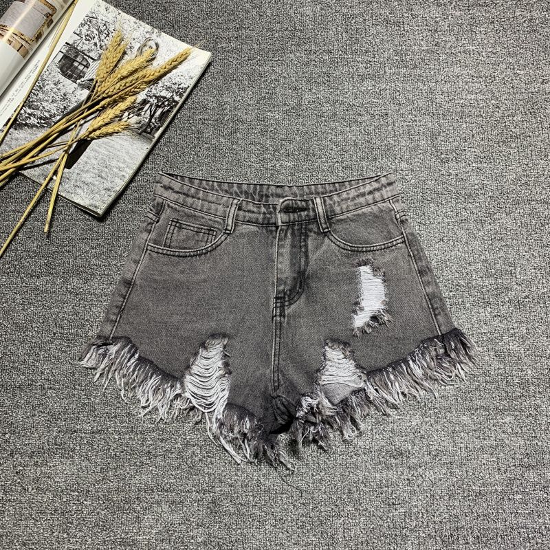 High waist sexy ripped denim shorts women's raw edge  summer new Korean version loose a-line wide-leg hot pants trend