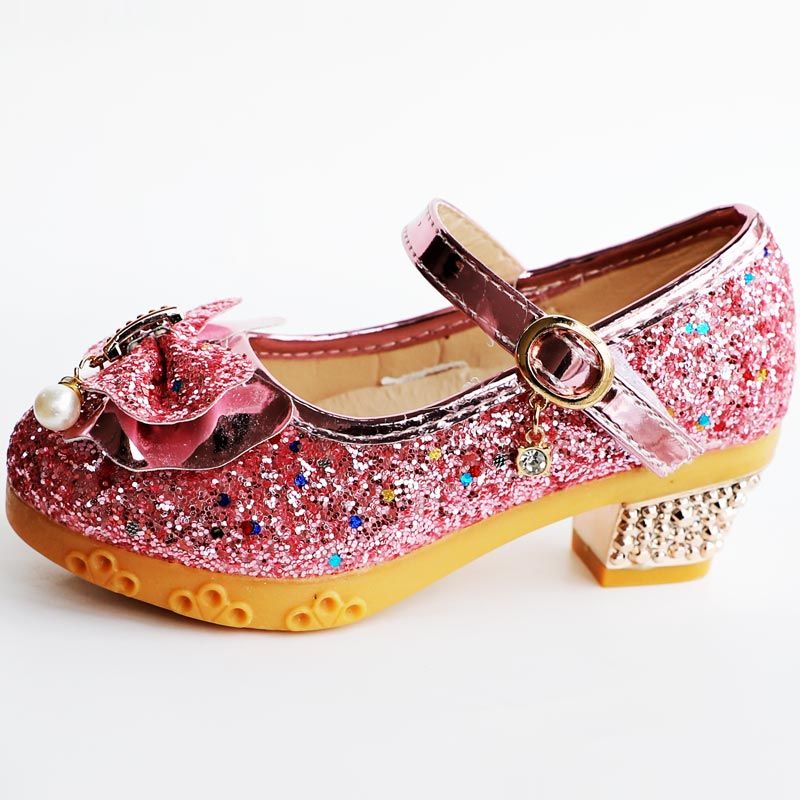 Girls' shoes princess shoes single shoes high-heeled leather shoes 2022 spring and autumn new primary school students with crystal fashion Korean version