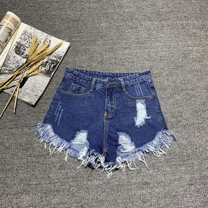 High waist sexy ripped denim shorts women's raw edge  summer new Korean version loose a-line wide-leg hot pants trend