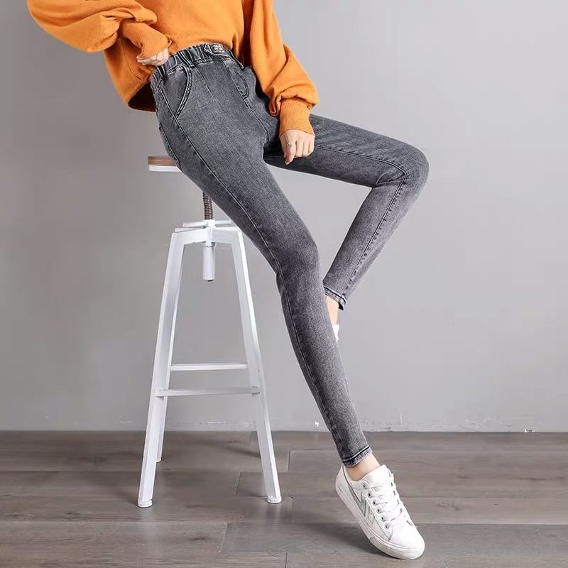 Harlan elastic waist jeans women's trousers 2023 new Korean version loose slim high waist pencil pants