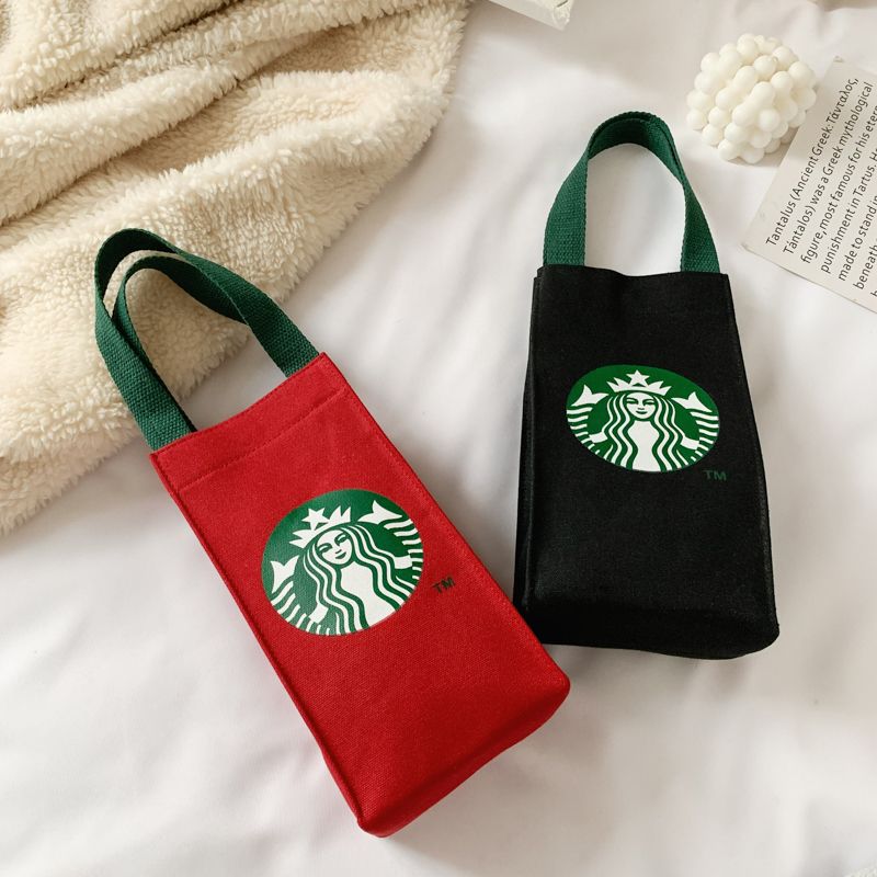Canvas bag women 2020 fashion Korean version of new printing Starbucks small bag girl casual light handbag