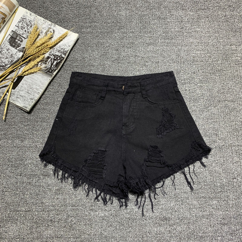 High waist sexy ripped denim shorts women's raw edge  summer new Korean version loose a-line wide-leg hot pants trend