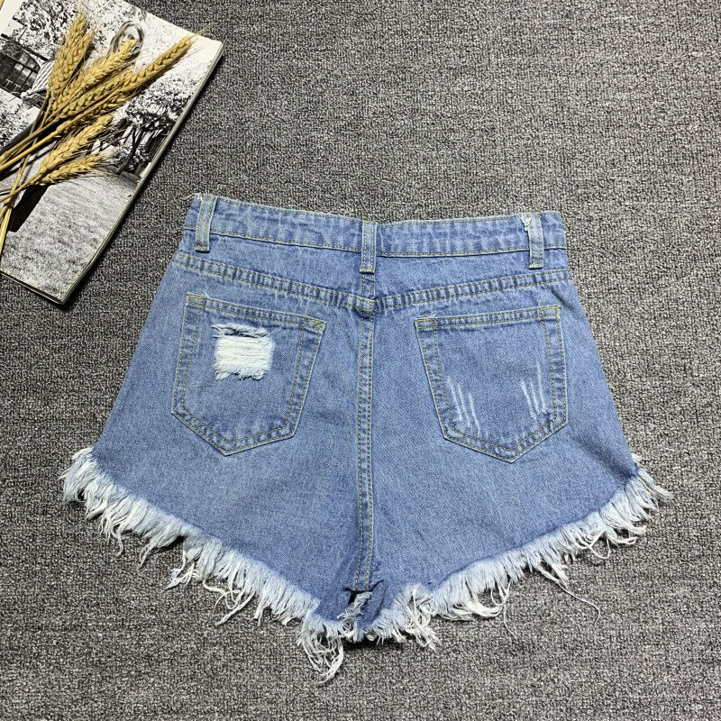 High waist sexy ripped denim shorts women's raw edge  summer new Korean version loose a-line wide-leg hot pants trend