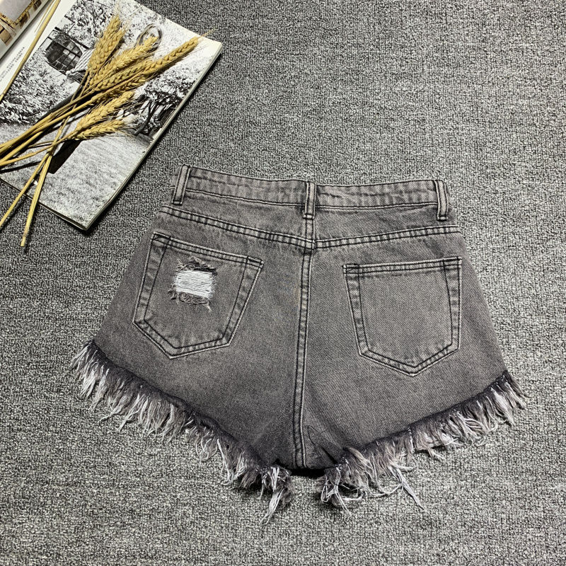 High waist sexy ripped denim shorts women's raw edge  summer new Korean version loose a-line wide-leg hot pants trend