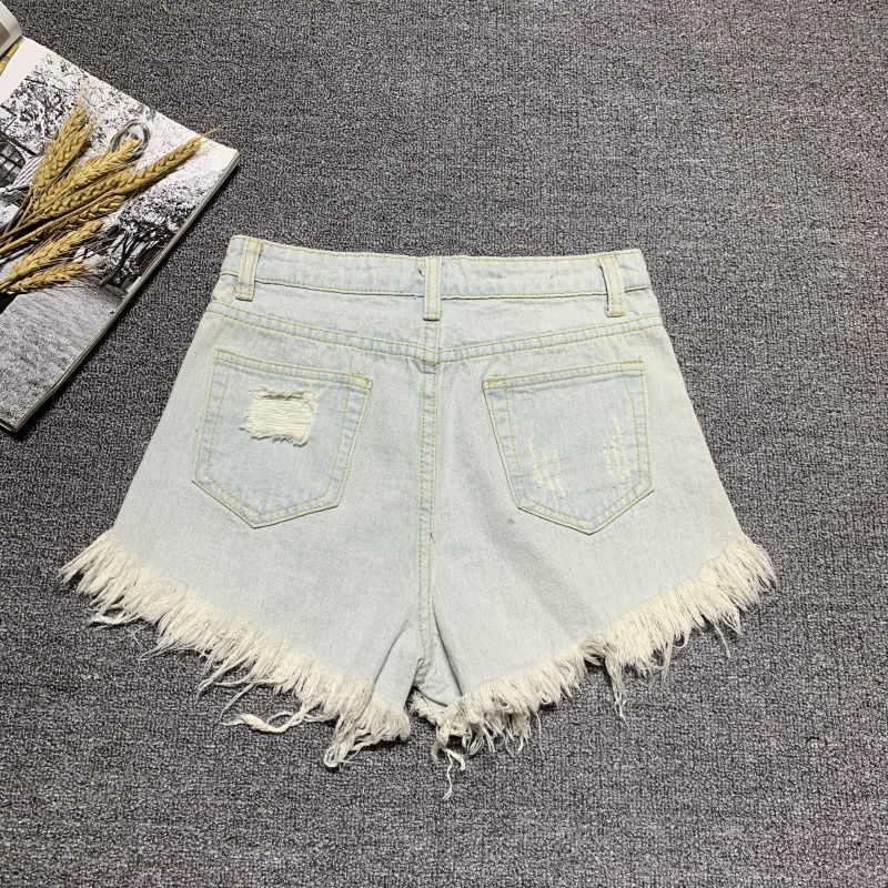 High waist sexy ripped denim shorts women's raw edge  summer new Korean version loose a-line wide-leg hot pants trend