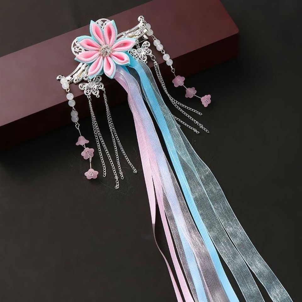 古风古装唐装汉服女童步摇流苏超仙公主长飘带后夹发饰头饰