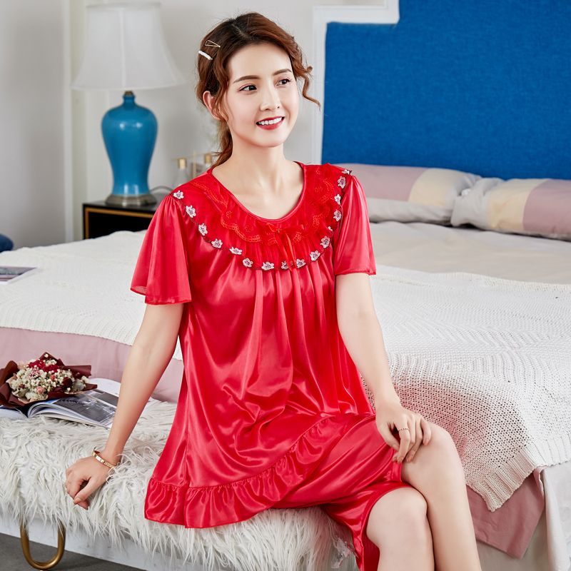 Summer pajamas women's summer short-sleeved large size ice silk Korean version plus fat increase sexy pajamas female fat MM200 catties pregnant women