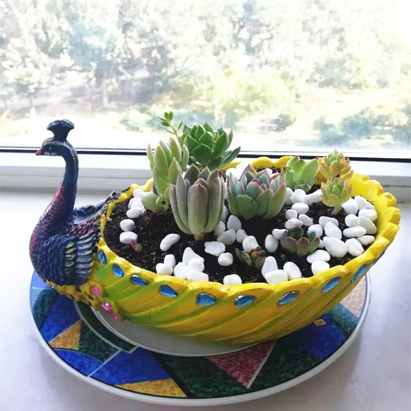 包邮创意韩式个性可爱树脂大号孔雀多肉植物花盆家居绿植拼盘摆设