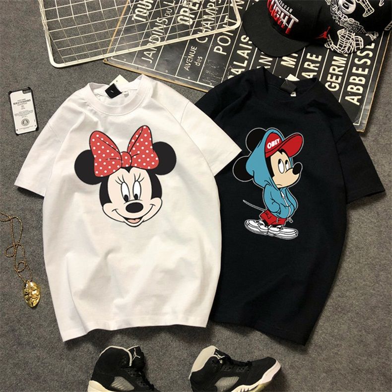 Summer Korean cartoon Mickey cotton lovers short sleeve t-shirt men's and women's half sleeve BF wind loose large student trend t