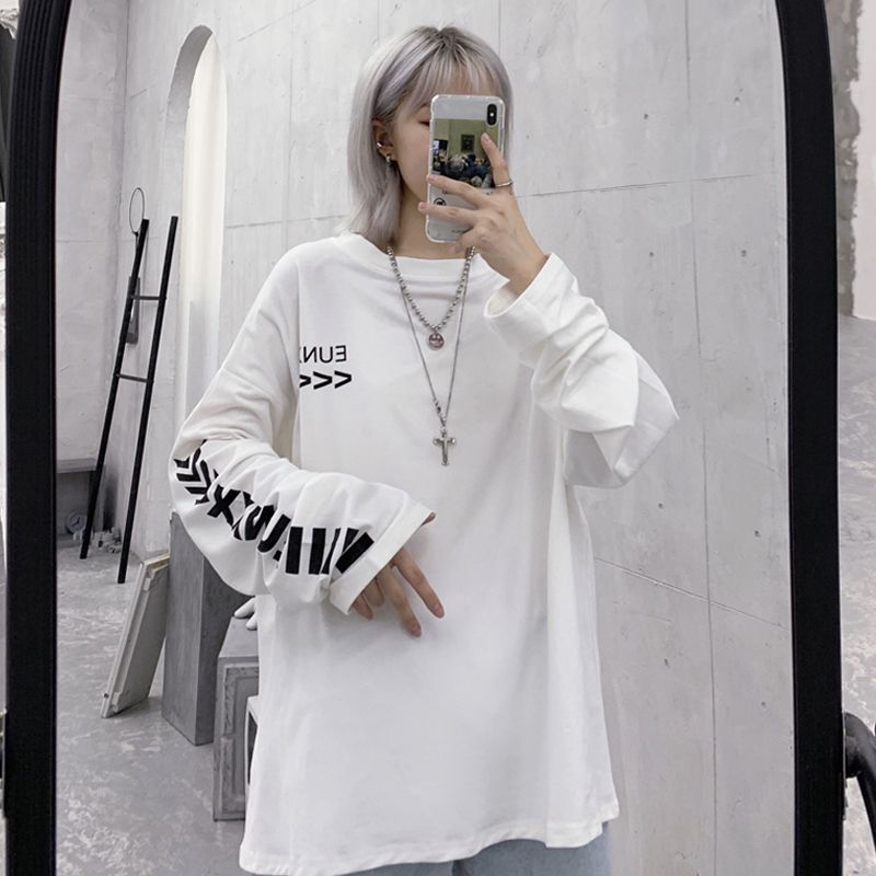 Autumn Korean version of ins Harajuku style street personality letter printing long-sleeved t-shirt loose bottoming shirt top men and women tide