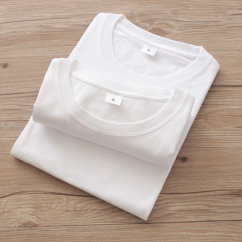 Japanese heavyweight 100% cotton t-shirt men's and women's basic round neck white short sleeve solid color opaque loose base shirt