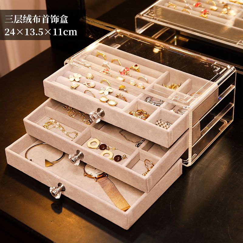 欧式首饰盒透明戒指耳环架耳钉手表项链化妆盒抽屉式梳妆台整理盒