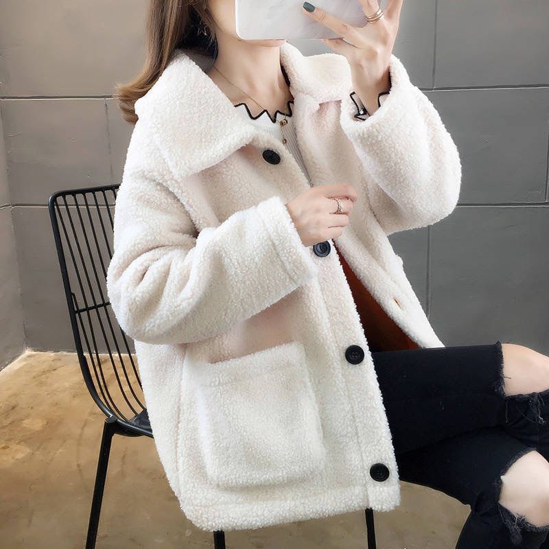 Autumn and winter imitation lamb coat female students new Korean version loose and versatile with plush thickened coat fur and cashmere