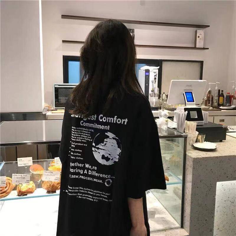 Summer new relaxed mourning Department short sleeve T-shirt girl Harajuku BF college style middle school girl's best friend half sleeve T-shirt girl trend
