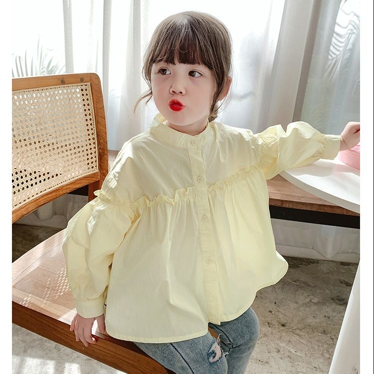 童装春装2020新款儿童洋气衬衫宝宝波点上衣女童衬衣娃娃衫打底衫