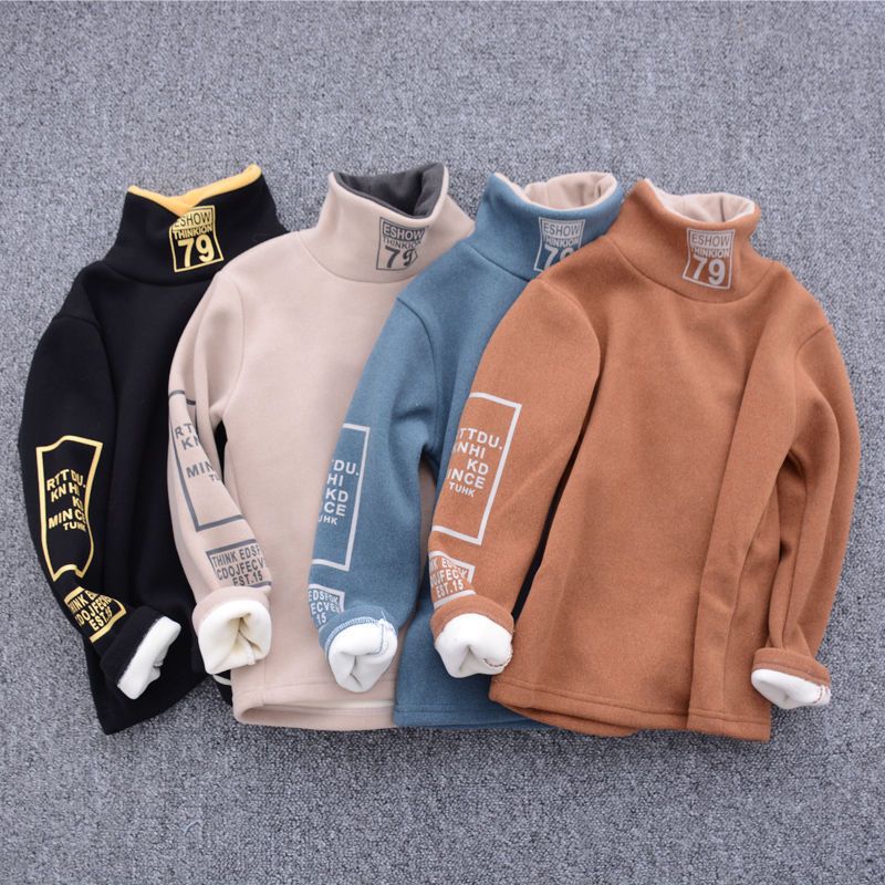 Children's sweater Plush thickened boys and girls autumn and winter clothes middle school children's winter long sleeve T-shirt children's high collar bottoming shirt