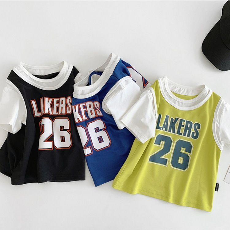 Baby clothes new children's summer clothes handsome boys' fake two basketball clothes versatile baby clothes short sleeve T-shirt fashion