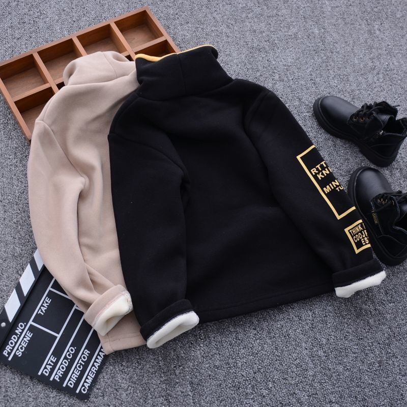 Children's sweater Plush thickened boys and girls autumn and winter clothes middle school children's winter long sleeve T-shirt children's high collar bottoming shirt
