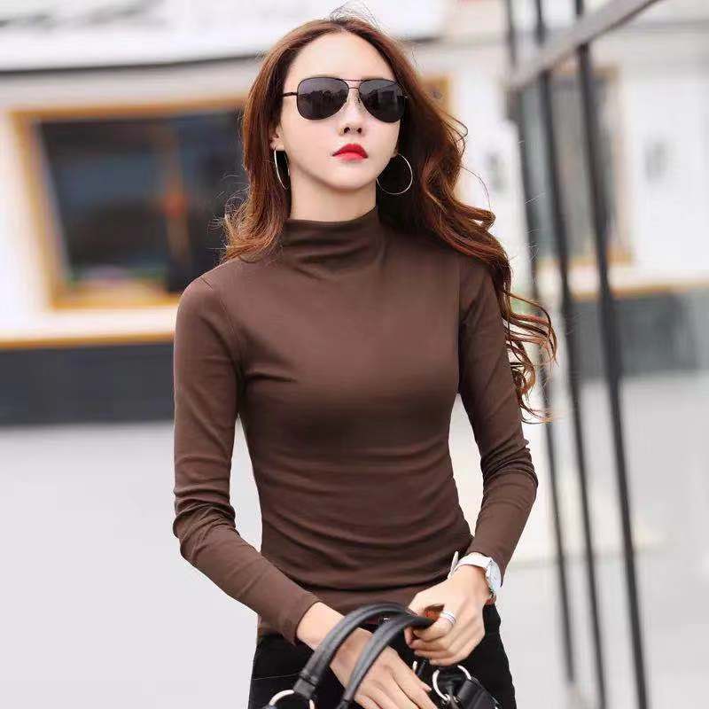 Half high neck base coat women's long sleeve T-shirt 2020 spring and autumn slim fit big size matching t