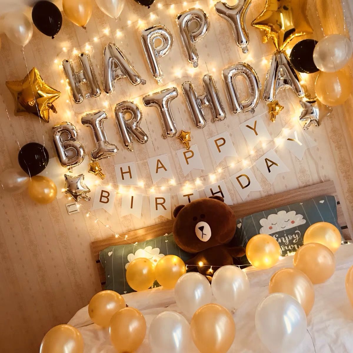 生日气球装饰儿童周岁宝宝满月套餐定制名字房间布置派对背景墙