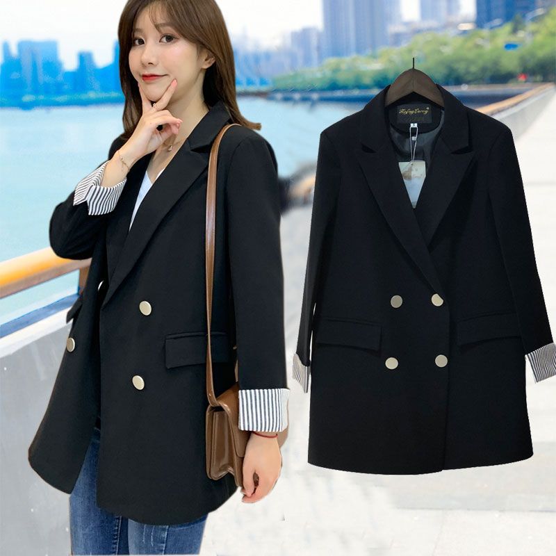 Mid-length net red small suit jacket women 2020 new spring and autumn Korean version loose casual all-match style striped suit