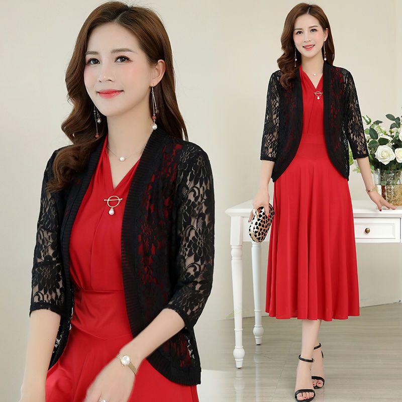 Spring and summer air conditioning clothing lace cardigan sunscreen shawl plus coat seven minutes sleeve small outside_voghion.com