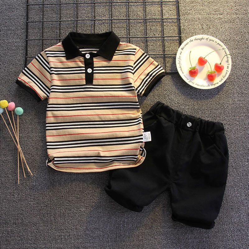 Boys' summer suit 2020 summer new fashion Kids Boys' Short Sleeve Striped Polo Shirt