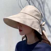 日本UV防晒帽子女韩版百搭遮脸大檐网红渔夫帽防紫外线遮阳空顶帽