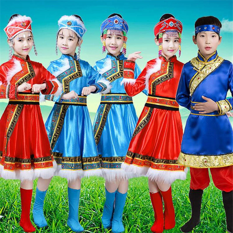 儿童少数民族表演服装男女童蒙古族演出服民族风内蒙古少儿舞蹈服