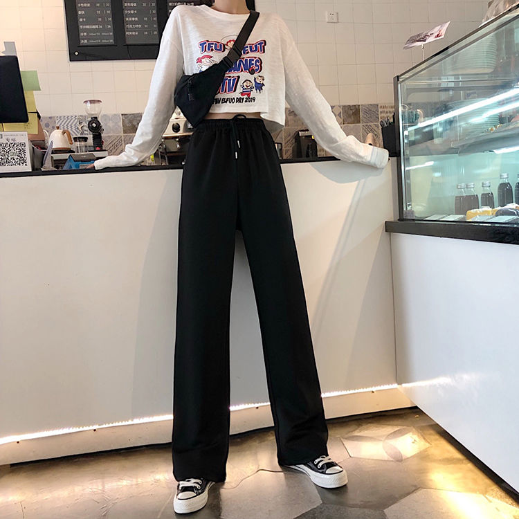Wide leg pants women's high waist and sagging spring clothes new pants fashion ins loose straight casual pants students' floor long pants