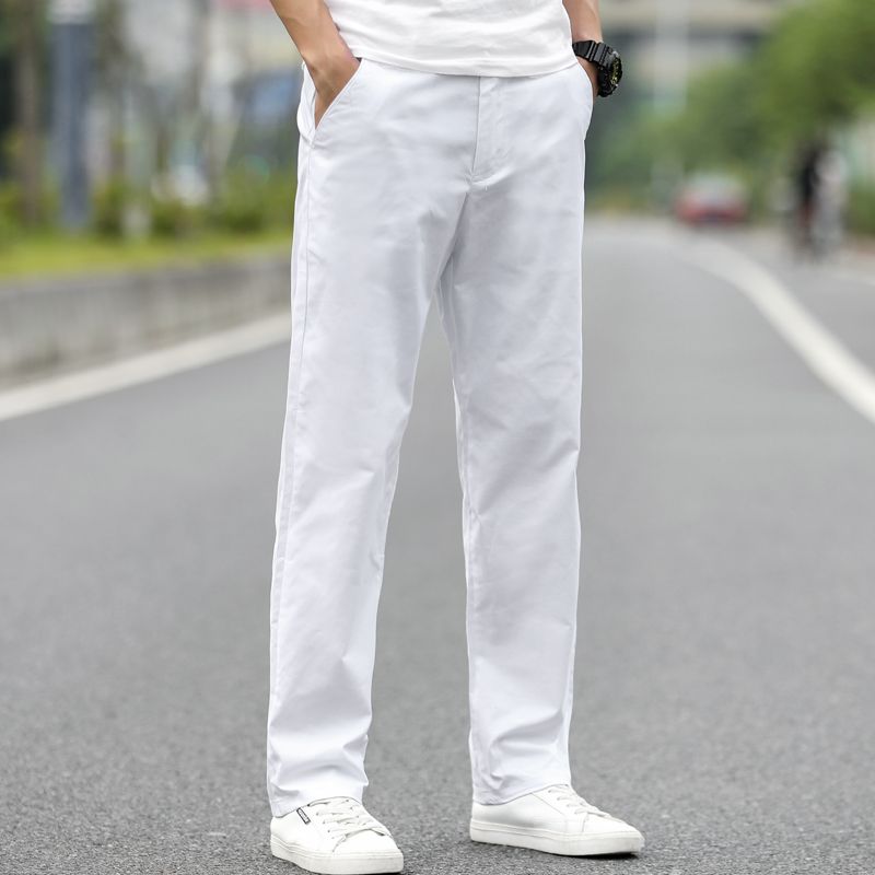 春夏男装纯白休闲裤男直筒裤大码中年2022新款裤子男宽松长裤薄款