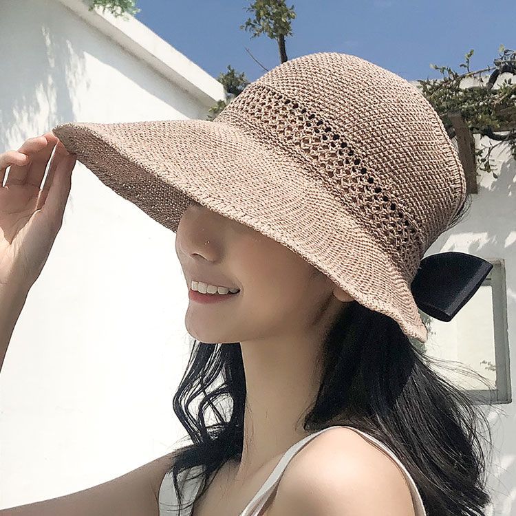 帽子女夏太阳帽韩版百搭针织空顶帽遮阳帽女防晒帽防紫外线大沿帽