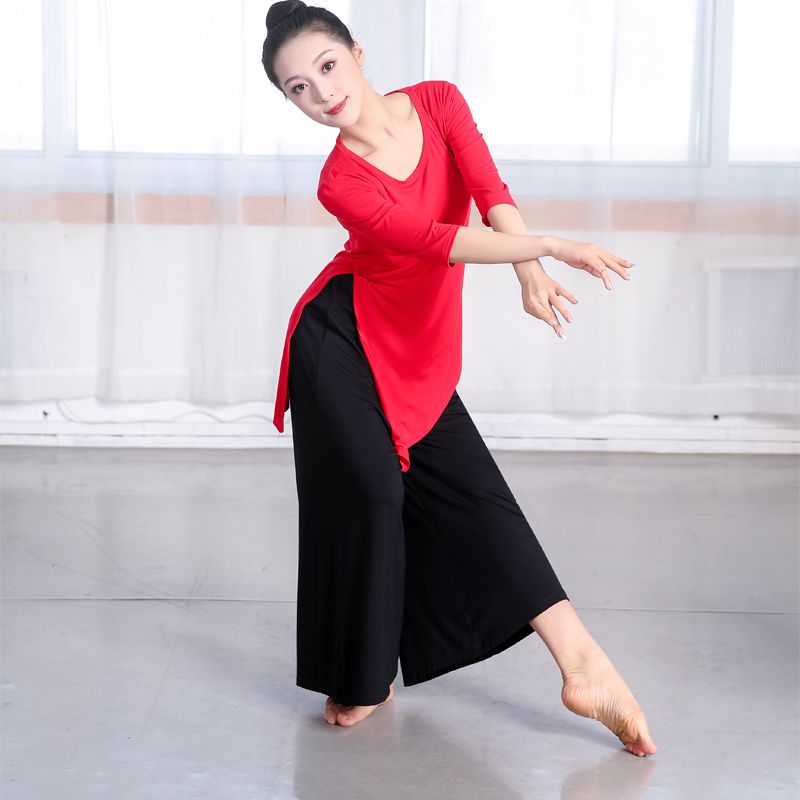 现代舞服装阔腿裤套装舞蹈服女成人古典舞中国舞形体舞蹈练功服夏 虎窝拼
