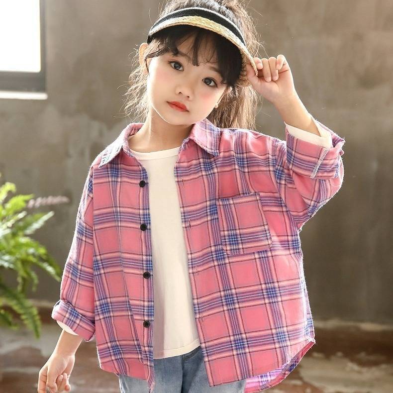 女童格子衬衫春装新款时髦儿童韩版洋气长袖女孩衬衫宝宝上衣