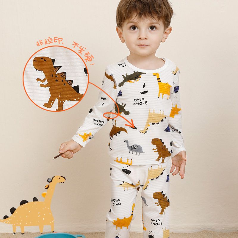 Baby cotton pajamas set summer thin baby long sleeve home air conditioning clothing children's men and women children's spring and autumn clothes
