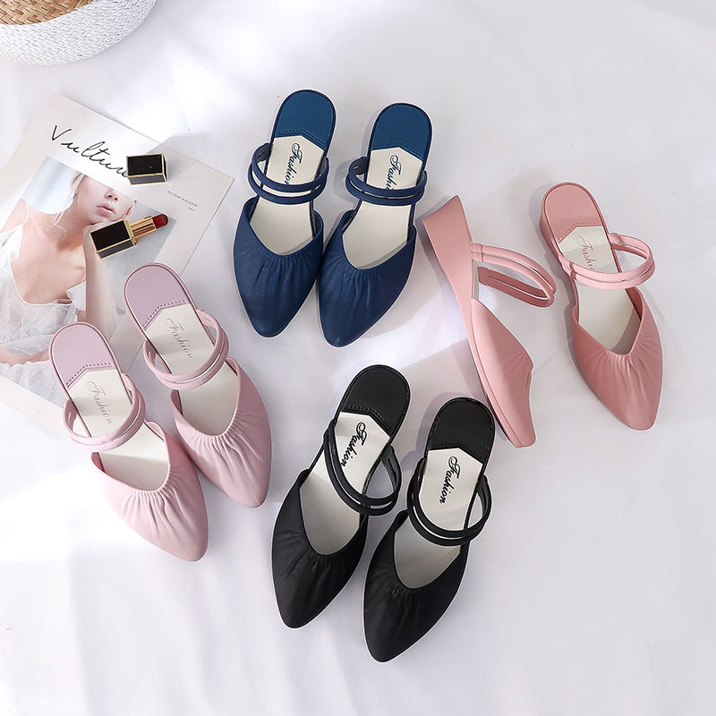 Fashionable new style sandals for women's shallow mouth two wear non slip soft sole slope heel Baotou sandals casual versatile jelly shoes of Korean version